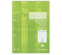 Clairefontaine 82602C- Bloc de cours DIN A4 21x29,7 cm, encollé en tête, 100 pages 90g, perforé 4 trous, avec marge et entête, réglure 2, lignée verte pour la 2ème année scolaire, vert citron, 1 pièce
