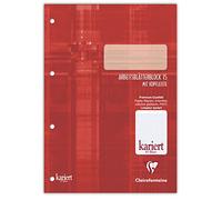 Clairefontaine 82615C- Bloc de cours DIN A4 21x29,7 cm, encollé en tête, 100 pages 90g, perforé 4 trous, avec marge et entête, petits carreaux, rouge, 1 pièce