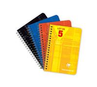 Clairefontaine 8500C Lot de 5 Carnets à Spirale - 9x14 cm - 180 Pages Unies Blanches - Papier Blanc 90 g - Couverture Carte Pelliculée - Couleurs Aléatoires