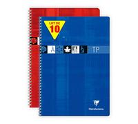 Clairefontaine 8937C Lot de 10 Cahiers à Spirale de Travaux Pratiques - A4 21x29,7 cm - 80 Pages Grands Carreaux 90 g et Unies Blanches 125 g - Couverture Carte Pelliculée - Couleurs Aléatoires