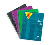 Clairefontaine 8998C Lot de 5 Répertoires à Spirale - 17x22 cm - 180 Pages Grands Carreaux - Papier Blanc 90 g - Couverture Carte Pelliculée - Couleurs Aléatoires