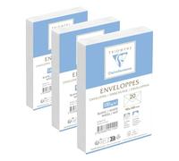 Clairefontaine 9411C - Paquet de 20 Enveloppes Blanches Doublées Triomphe 90x140mm - Gommées - 130g/m² (Lot de 3)