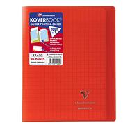 Clairefontaine 951404C Un Cahier Agrafé Koverbook Rouge - 17x22 cm - 96 Pages Grands Carreaux - Papier Blanc 90 g - Couverture Polypro