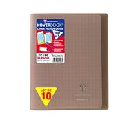 Clairefontaine 951407C Un Lot de 10 Cahiers Agrafés Koverbook Gris - 17x22 cm - 96 Pages Grands Carreaux - Papier Blanc 90 g - Couverture Polypro