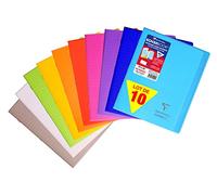 Clairefontaine 951501C Lot de 10 Cahiers Agrafés Koverbook - 17x22 cm - 96 Pages Lignées avec Marge - Papier Blanc 90 g - Couverture Polypro Transparent - Couleurs Aléatoires