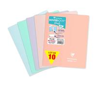 Clairefontaine 951881Cpack Lot de 10 Cahiers Agrafés Koverbook Blush - 17x22 cm - 96 Pages Lignées avec Marge - Papier Blanc 90 g - Couverture Polypro Opaque - Couleurs Aléatoires