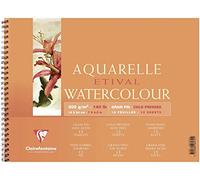 Clairefontaine 96070C Album Spiralé Etival - 12 Feuilles Papier Aquarelle Blanc 100% Cellulose Grain Fin Qualité Étude 18x24 cm 300g