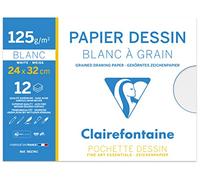 Clairefontaine Pochette dessin à grain 12F 24x32 cm 125 g papier blanc