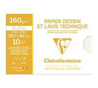 Clairefontaine 96287C - Pochette Dessin Scolaire - 10 Feuilles Papier Dessin Blanc Lisse - A3 29,7x42 cm 160g - Idéal pour le Dessin Technique et le Lavis
