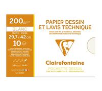 Clairefontaine 96288C - Pochette Dessin Scolaire - 10 Feuilles Papier Dessin Blanc Lisse - A3 29,7x42 cm 200g - Idéal pour le Dessin Technique et le Lavis