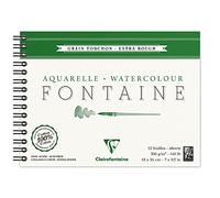 Clairefontaine 96320C Album Spiralé Fontaine - 12 Feuilles Papier Aquarelle Blanc 100% Coton Grain Torchon Qualité Professionnelle 18x24 cm 300g