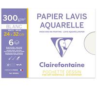 Clairefontaine 96340C - Pochette Dessin Scolaire - 6 Feuilles Papier Dessin Lavis Aquarelle - 24x32 cm 300g - Idéal pour les Arts Plastiques