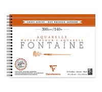 Clairefontaine 96352C Album Spiralé Fontaine - 12 Feuilles Papier Aquarelle Blanc 100% Coton Grain Satiné Qualité Professionnelle 19x26 cm 300g