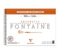Clairefontaine 96353C Album Spiralé Fontaine - 12 Feuilles Papier Aquarelle Blanc 100% Coton Grain Satiné Qualité Professionnelle 26x36 cm 300g
