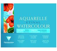 Clairefontaine 96454C Bloc Encollé 4 Côtés Etival - 25 Feuilles Papier Aquarelle Blanc 100% Cellulose Grain Fin Qualité Étude 24x30 cm 200g