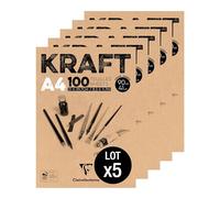 Clairefontaine 96545C Lot 5 Blocs collé Kraft Vergé Brun 100Feuilles A4 90g