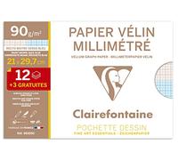 Clairefontaine Pochette Vélin Millimétré 96555C 15 feuilles (12 + 3 gratuites) 21×29,7 cm 90 g