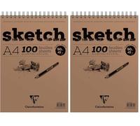 Clairefontaine 96604C Bloc Spiralé en-tête Papier Sketch - 100 Feuilles Papier Dessin Blanc au Grain Très Léger - Feuilles Détachables - A4 21x29,7 cm 90g (Lot de 2)