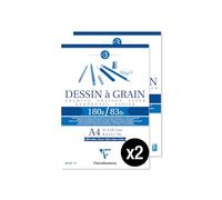 Clairefontaine 96624AMZC Un lot de 2 Blocs Encollés Papier Dessin à Grain - 30 Feuilles Papier Dessin au Grain Marqué - A4 21x29,7 cm 180g - Idéal pour le Dessin et Croquis au Crayon, Feutre et Fusain