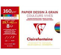 Clairefontaine 96773C - Pochette Dessin Scolaire - 8 Feuilles Papier Dessin à Grain Couleurs Vives Assorties - A3 29,7x42 cm 160g - Idéal pour les Arts Plastiques