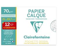 Clairefontaine 96853C - Une pochette de Calque supérieur 15F (12 + 3 gratuites) 21x29,7cm 70/75g