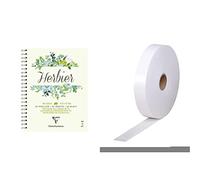 Clairefontaine 975180C Cahier Spiralé Herbier - 32 Feuilles Papier Dessin Blanc et Intercalaires Souples - 24x32 cm 180g & 396805C - Un rouleau de Kraft Blanc gommé 200 m x 2,5cm
