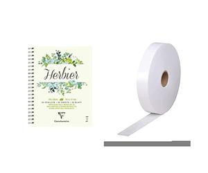 Clairefontaine 975180C Cahier Spiralé Herbier - 32 Feuilles Papier Dessin Blanc et Intercalaires Souples - 24x32 cm 180g & 396805C - Un rouleau de Kraft Blanc gommé 200 m x 2,5cm