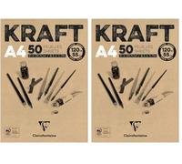 Clairefontaine 975815C Bloc Encollé Papier Kraft - 50 Feuilles Papier Kraft Vergé Brun A4 21x29,7 cm 120g - Papier Double Face pour le Croquis et le Dessin (Lot de 2)
