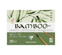 Clairefontaine 975910C - Bloc Encollé 1 Côté Bamboo - 20 Feuilles Papier 100% Bambou Aquarelle Blanc Naturel 100% végan - Grain Finement Marqué Qualité Professionnelle A7 7,4x10 cm 250g