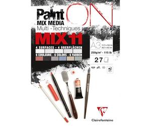 Clairefontaine 976012C Bloc collé PaintON MIX11 27 Feuilles assorti A3 250g