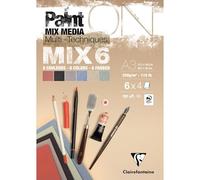 Clairefontaine 976016C Bloc collé PaintON MIX6 24 Feuilles assorti A3 250g