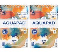 Clairefontaine 976102C - Bloc spiralé micro-perforé Aquapad A5 14,8x21 cm 300g - 25 Feuilles Papier Aquarelle Blanc Grain Moyen Fin - Idéal pour la Technique Humide (Lot de 2)