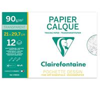 Clairefontaine 97853C - Pochette Dessin Scolaire - 12 Feuilles Papier Calque Hautement Transparent - A4 21x29,7 cm 90/95g - Idéal pour le Dessin Technique