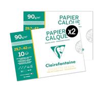 Clairefontaine 97883AMZC - Un lot de 2 Pochettes Dessin Scolaire - 10 Feuilles Papier Calque Hautement Transparent - A3 29,7x42 cm 90/95g - Idéal pour le Dessin Technique