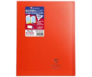 Clairefontaine 981404C Un Cahier Agrafé Koverbook Rouge - 24x32 cm - 96 Pages Grands Carreaux - Papier Blanc 90 g - Couverture Polypro