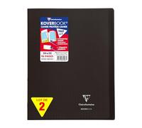 Clairefontaine 981407AMZC Un lot de 2 Cahiers Agrafés Koverbook 24x32 cm - 96 Pages Grands Carreaux - Papier Blanc 90 g - Couverture Polypro - Couleur : Noir