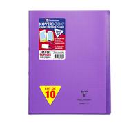 Clairefontaine 981605C Un Lot de 10 Cahiers Agrafés Koverbook Violets - 24x32 cm - 96 Pages Petits Carreaux avec Marge - Papier Blanc 90 g - Couverture Polypro