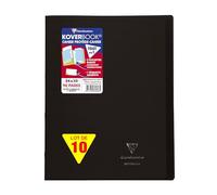 Clairefontaine 981607C Un Lot de 10 Cahiers Agrafés Koverbook Noir - 24x32 cm - 96 Pages Petits Carreaux avec Marge - Papier Blanc 90 g - Couverture Polypro