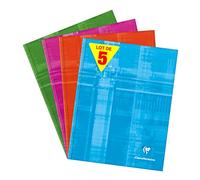 Clairefontaine 9841C Lot de 5 Cahiers Brochure Rembordée Rigide - 17x22 cm - 192 Pages Grands Carreaux - Papier Blanc 90 g - Couverture Carte Pelliculée - Couleurs Aléatoires