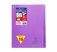 Clairefontaine 984405C - Un Paquet de 10 Cahiers Piqués Koverbook 48 Pages 24X32 cm 90G Grands Carreaux, Couverture Polypro (Plastique) Transparente, Violet