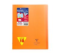 Clairefontaine 984409C - Un Paquet de 10 Cahiers Piqués Koverbook 48 Pages 24X32 cm 90G Grands Carreaux, Couverture Polypro (Plastique) Transparente, Orange