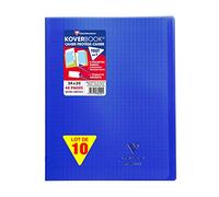 Clairefontaine 984422C - Un Paquet de 10 Cahiers Piqués Koverbook 48 Pages 24X32 cm 90G Grands Carreaux, Couverture Polypro (Plastique) Transparente, Bleu Marine