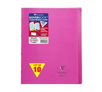 Clairefontaine 984608C Un Lot de 10 Cahiers Agrafés Koverbook Roses - 24x32 cm - 48 Pages Petits Carreaux avec Marge - Papier Blanc 90 g - Couverture Polypro