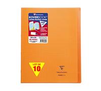 Clairefontaine 984609C Un Lot de 10 Cahiers Agrafés Koverbook Oranges - 24x32 cm - 48 Pages Petits Carreaux avec Marge - Papier Blanc 90 g - Couverture Polypro