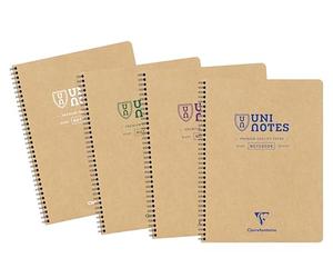 Clairefontaine 9853Cpack Uninotes Un Lot de 5 Cahiers à Spirale Perforés - A4+ 22,5x29,7 cm - 160 Pages Détachables Lignées - Papier Recy lanc 90 g - Couverture Kraft Recy ouleur Aléatoire
