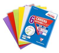 Clairefontaine 989401C Un lot de 6 Cahiers Agrafés Koverbook 24x32 cm - 96 Pages Seyès 90 g - Couverture Polypro - Couleurs assorties