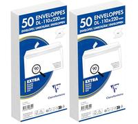 Clairefontaine 9935C - Paquet de 50 Enveloppes Blanches DL-110x220mm - Auto-Adhésives - 90g/m² (Lot de 2)