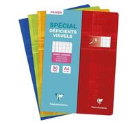 Cahier piqué spécial déficients visuels A4 96 pages grands carreaux 2 ,5mm agrandis 10x10 - Assortis