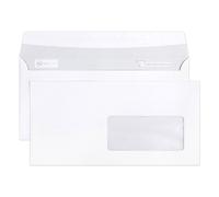 Paquet de 50 Enveloppes Blanches DL-110x220mm - Auto-Adhésives - 80g/m2 - Fenêtre Papier Cristal de 45x100 (position 20/20) - Blanc