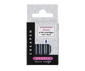 Clairefontaine Herbin 20409T - Un lot de 4 cartouches d'encre noir pour feutre et pinceau rechargeable Créapen